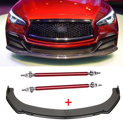 Carbon Fiber For Infiniti Q50 Q60 Front Bumper Lip Spoiler Splitter Strut Rods Foto 1 de 4