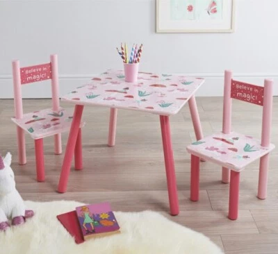 Wooden Table and 2 Chairs Kids Set Sturdy Furniture for Toddlers Pre-schoolers - Image 1 of 3