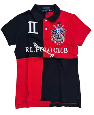 $145 Polo Ralph Lauren Mujer Malla Calce Ajustado RL Camisa Club Roja Negra Mediana Foto 1 de 4