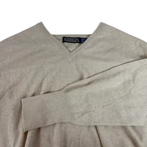 Suéter Saddles 100 % cachemir cuello en V para mujer grande tostado manga larga ligero - Imagen 1 de 8