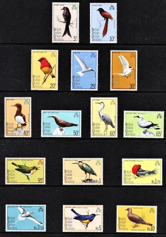 BRITISH INDIAN OCEAN TERRITORY  1975  BIRDS  DEFINITIVE SET OF 15  SG.62/76  MNH Cover