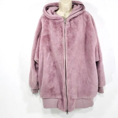 Free People Oversized Fleece Fur Hoodie Jacket Sz XS Turn Up Zip Off Lavender Foto 1 de 4