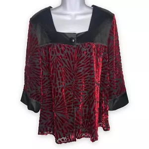 Bob Mackie Wearable Art Size Large Velour Silk Bolero Jacket Button Black Red - Picture 1 of 11
