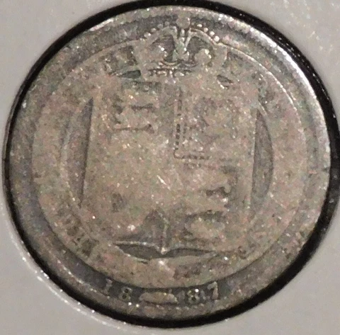 British Silver Shilling - 1887 (Worn) - Queen Victoria Cover