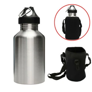2L LARGE Stainless Steel Wide Mouth Water Drink Bottle Cycling Sports + Bag - Picture 1 of 7
