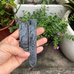 20mm  Padded  Gray  Genuine OSTRICH Leg LEATHER SKIN WATCH STRAP BAND - Picture 1 of 12