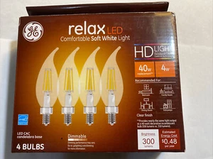 GE 40W Relax LED HD Light Bulb Candelabra Decorative Soft White (4-pack) NEW! - Picture 1 of 3