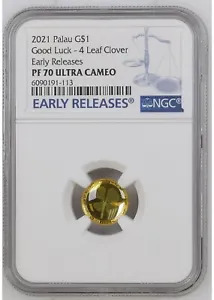 2021 Palau Good Luck 1g Gold Real Four Leaf Clover - NGC PF70 ER Early Release  - Picture 1 of 5