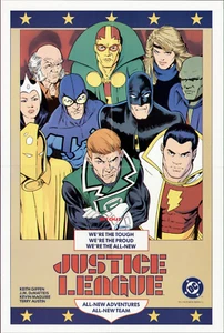 1986 JUSTICE LEAGUE #1 DC COMICS ORIGINAL PROMO POSTER BATMAN GIFFEN MAGUIRE ART - Picture 1 of 1