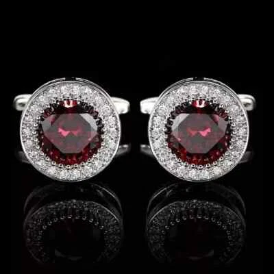 Gemelos de boda de hombre enchapados en oro blanco de 14 quilates de 2,10 quilates redondos creados en laboratorio Foto 1 de 4