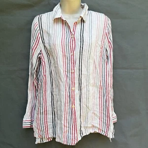 Blusa Top J. Jill Love Lino Talla Pequeña Rayas Marfil Rojo Abotonada - Imagen 1 de 7