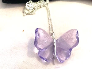 Lalique  lilac butterfly and chain hallmarked silver new and boxed - Picture 1 of 8