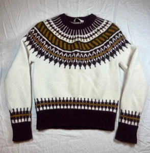 Merino Fair Isle Sweater Tory Burch Womens M 100% Wool White Burgundy Designer - Picture 1 of 22