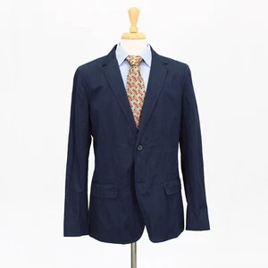 Club Monaco 42L Navy Sport Coat Blazer Jacket Striped 2B Cotton - Picture 1 of 11