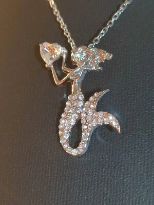 Halskette in Silber niedliche Meerjungfrau viele weiße Zirkonias funkeln schön - Bild 1 von 4
