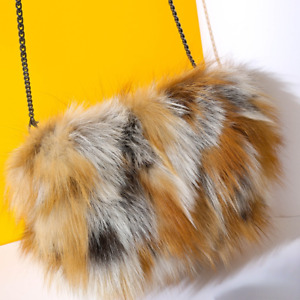 Women's Warm Hands Bag Fox Fur Bag Hand Warmer Chain Shoulder Handbag Multicolor