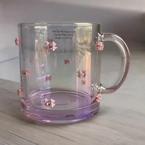 Pink Bow Coquette Silver Gem Hearts Glass Coffee Tea Mug Cup NEW - Picture 1 of 4