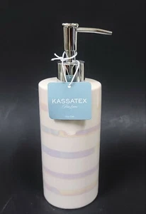 NEW KASSATEX IRIDESCENT,PEARL STRIPES IVORY WHITE SILVER PUMP SOAP DISPENSER - Picture 1 of 3