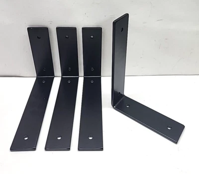 4pk,  6" x 9" x 1/4" Metal Angle Floating Shelf L Bracket Black Powder Coated - Image 1 of 3