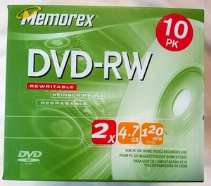 MEMOREX 10ER PACK DVD-RW MIT HÜLLEN 2X 4,7GB 120 MIN NEU UND VERSIEGELT - Bild 1 von 10