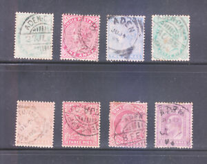 INDIA USED ABROAD 1889-02 QV to KEd 8 DIFFERENT STAMPS USED WITH ADEN POSTMARKS.