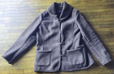 Lands End Womens Faux Suede Sherpa Lined Coat Jacket Brown Size Medium 10-12 - Image 1 of 4