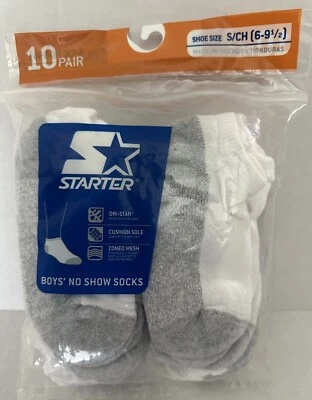 New-Starter- 10-Pair- Boys- Ankle Socks -Size S (6-9 1/2) White/Gray - Image 1 of 2