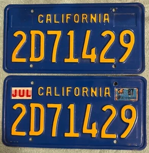 California License Plate Pair * 2D71429 * Embossed Aluminum * 1987 - Picture 1 of 4