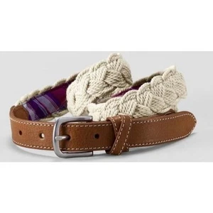 Lands' End Women Medium Leather/ Woven Rope "Ivy" Buckle Belt - Picture 1 of 6