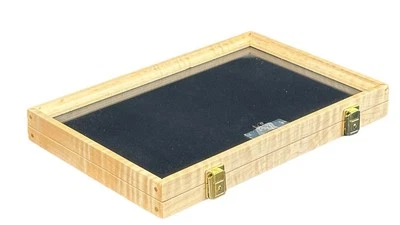 Curly Maple Wood Display Case 12 x 18 x 2 Black Liner for Arrowheads or Knives - Image 1 of 4