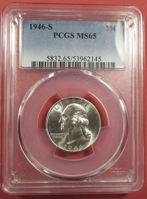 1946-S 25c PCGS MS65. Gema branca fresca.  (1125049). - Imagem 1 de 4
