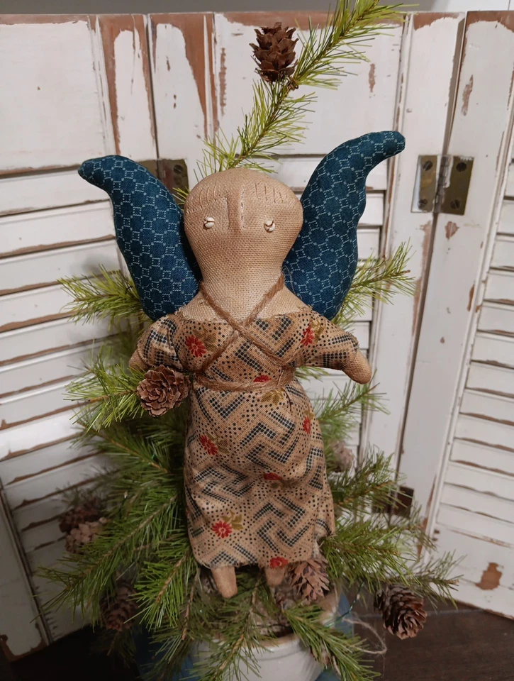 Primitive Folk Art  Cupboard Prairie Doll Angel Ornament  - Image 1 of 1