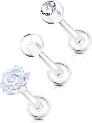 3 PIEZAS Retenedores Piercing Transparente para Cirugía, Bioflex Hélice Piercing Joyería Retención Foto 1 de 4