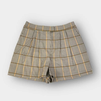 Pantalones Cortos L'AGENCE Plisados Pata de Gallo Cuadros Poli Satén en Chai Talla 2 NUEVO Foto 1 de 4