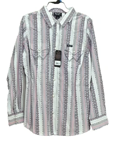 Wrangler Retro Shirt Womens Sz L Striped Long Sleeve Pearl Snaps Western - Picture 1 of 2