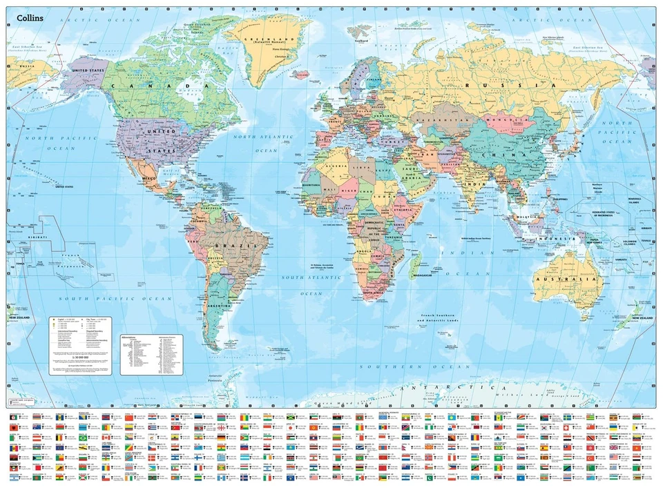 Collins World Wall Laminated Map by Collins Maps | Sheet Map | 2024 - Image 1 of 1