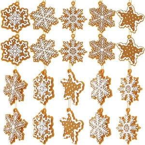 20 Pcs Christmas Gingerbread Snowflake Ornaments Christmas Tree Decorations M... - Picture 1 of 6