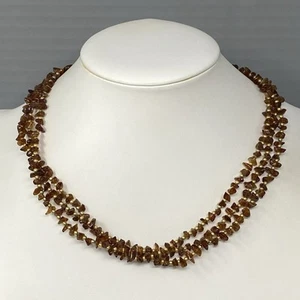 Citrine Chip Necklace Triple Strand Yellow Gold Bead Spacers Energy Boho Vtg 17" - Picture 1 of 8