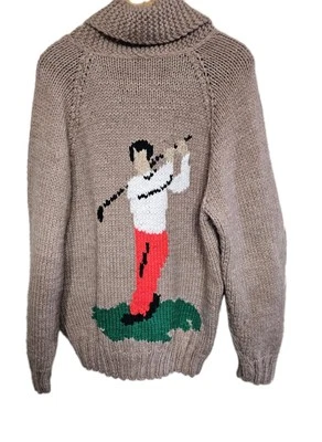 Suéter de golf Mary Maxim tejido a mano de colección #8288 cremallera frontal chal cuello talla L-XL MCM Foto 1 de 4