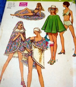 *LOVELY VTG 1960s BATHING SUIT & PONCHO Sewing Pattern 14/36 - Picture 1 of 2