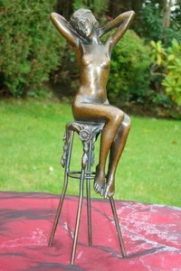 Statue Damsel Sexy Art Deco Style Art Nouveau Style Bronze Signed Sculpture - Picture 1 of 5