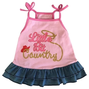 SimplyDog “Little Bit Country” Denim Ruffle Dog Dress Pink Blue Size S - Picture 1 of 13