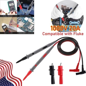 Cables de prueba multímetro para Fluke 1000V 20A con clips de cocodrilo sonda chapada en oro - Imagen 1 de 13