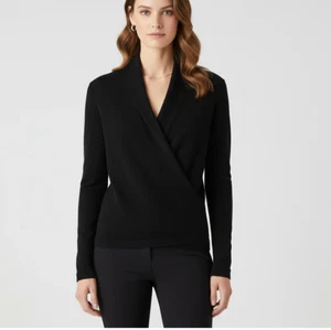 Nordstrom Signature Damen Kaschmir Faux Wickel Pullover schwarz großer V-Ausschnitt - Bild 1 von 10