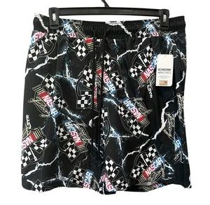 NASCAR Racing Racetrack Board Shorts Men's Swim Trunks XL Black Checkered Flag - Picture 1 of 7