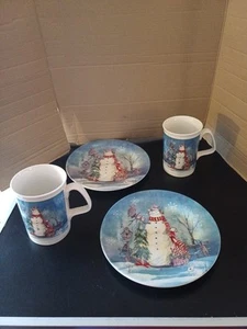 Trade Winds Snowman Plate & Mug Cup Set Of 2 Christmas Winter Tradewinds New (C) - Picture 1 of 10