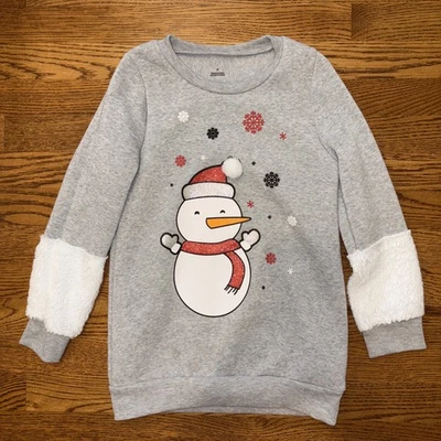 Niñas Gris Muñeco de Nieve Manga Larga Navidad Suéter Vestido Talla Mediana 8 Foto 1 de 4