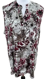 COCOMO 1X Burgundy Gray Floral Plus Size sleeveless women’s Pintuck Blouse shirt - Picture 1 of 16