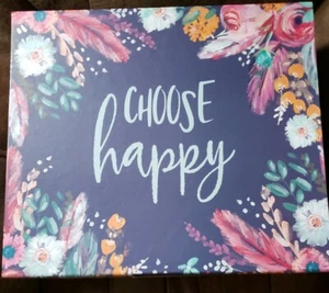 Harris ~ "Choose Happy" Cardboard Storage Box ~ Purple/Floral Design ~ Large ~ 1 - Picture 1 of 9