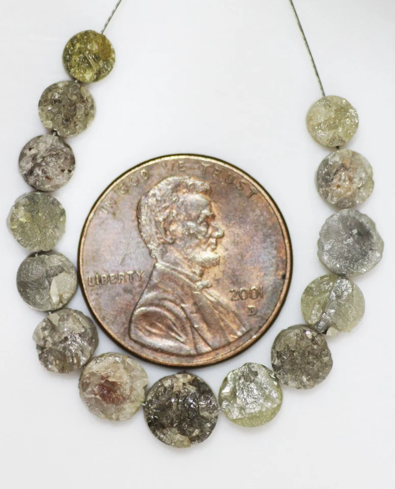 14 Pcs. 6.5 to 4.5 MM natural loose round (button) Shape rough diamond beads - Image 1 of 4